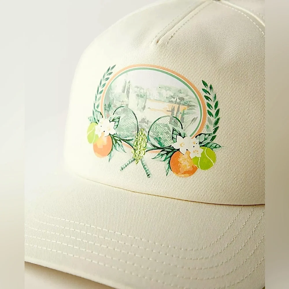 Free People Movement Logo Baseball Cap Citrus fruit tennis club icon racquets